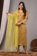 Chartreuse Vine Hand-Embroidered Silk Suit Set