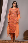 Rust Tangerine Hand-Embroidered Silk Suit Set