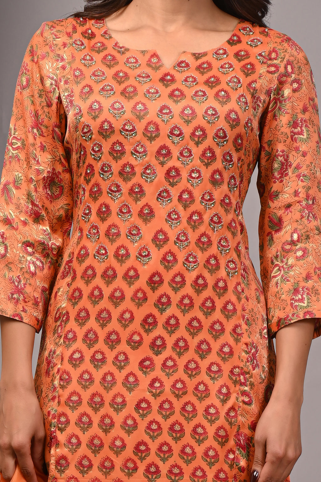 Rust Tangerine Hand-Embroidered Silk Suit Set