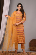 Honey Amber Hand-Embroidered Silk Suit Set