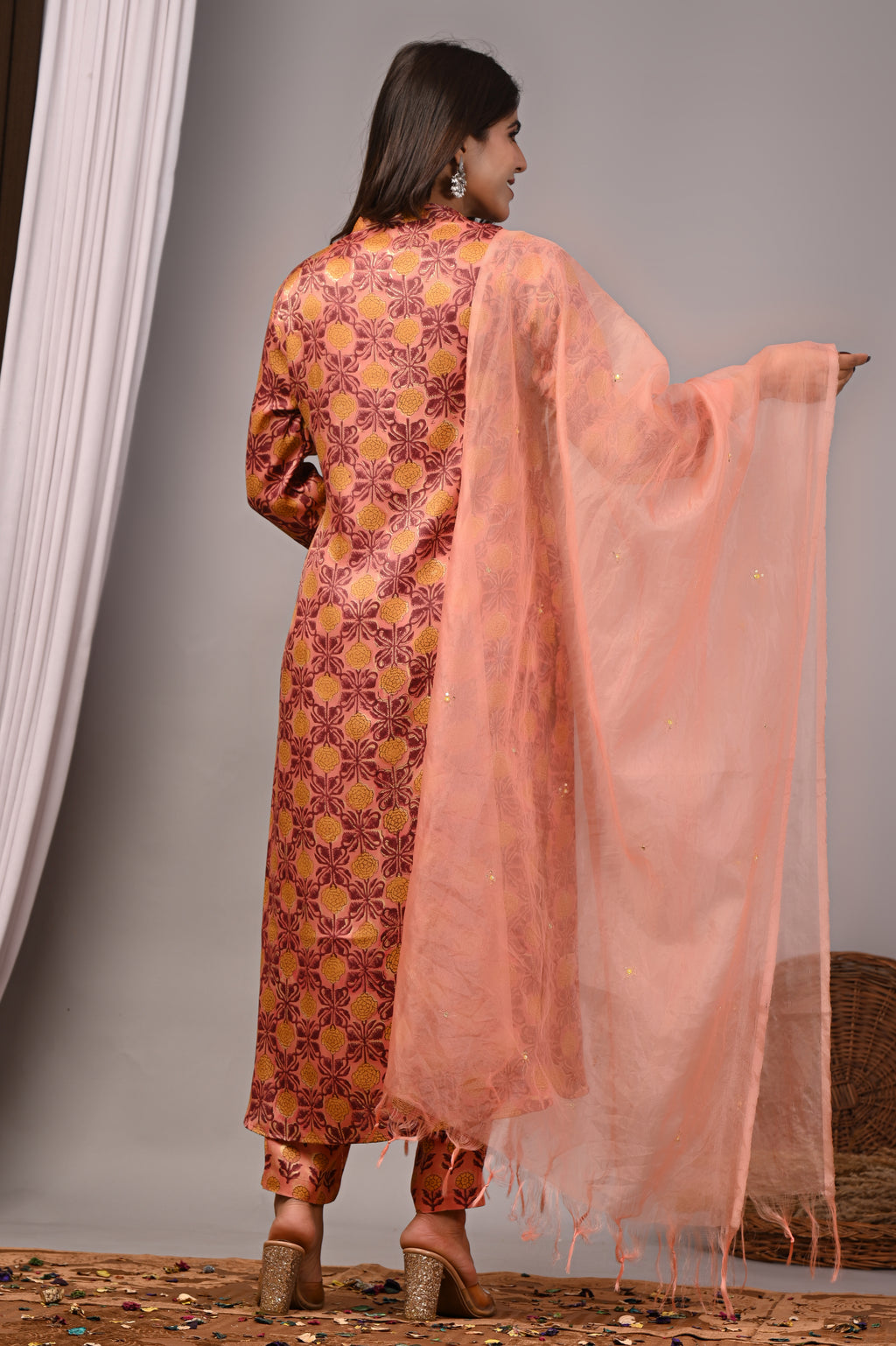 Blush Trellis Hand-Embroidered Silk Suit Set