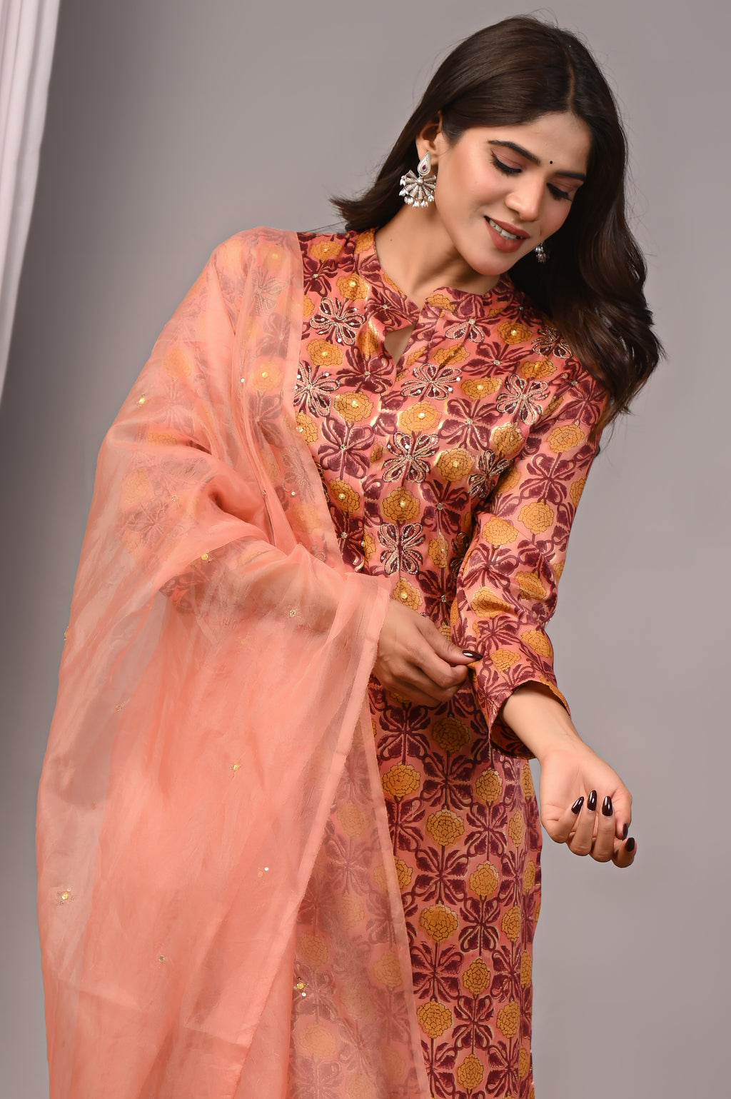 Blush Trellis Hand-Embroidered Silk Suit Set