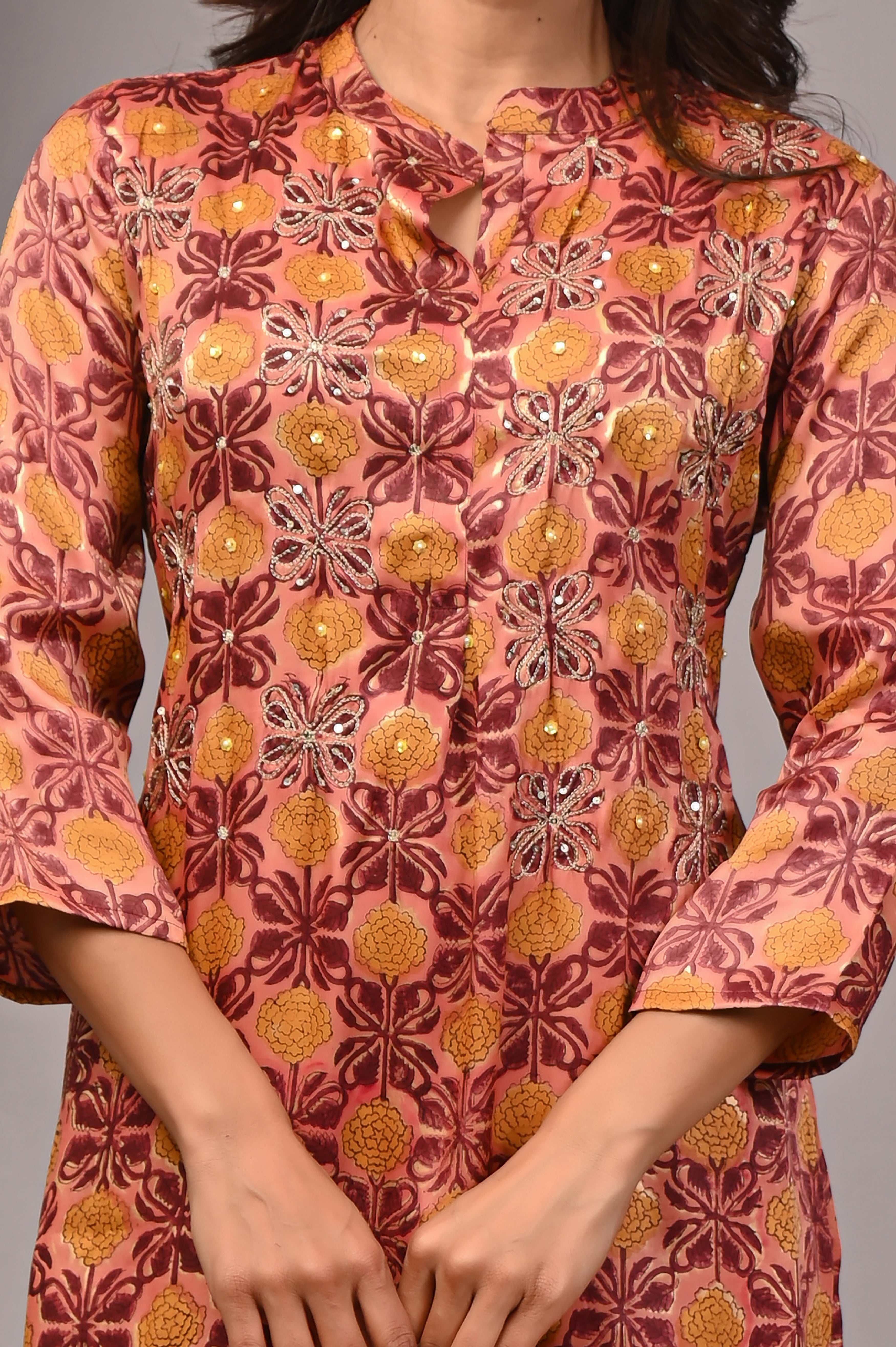 Blush Trellis Hand-Embroidered Silk Suit Set