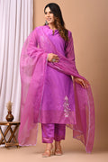 Orchid Bloom Hand-Embroidered Chanderi Silk Suit Set