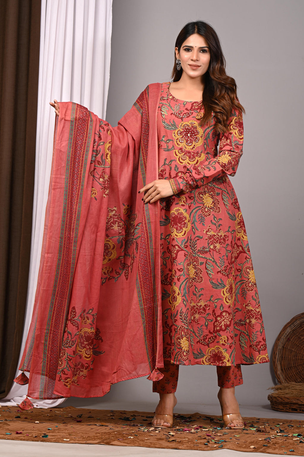 Tuscan Ruby Sanganeri Cotton A-Line Sundress Set