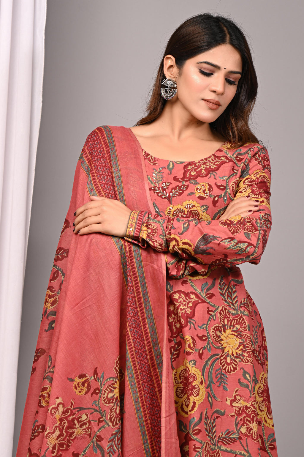 Tuscan Ruby Sanganeri Cotton A-Line Sundress Set
